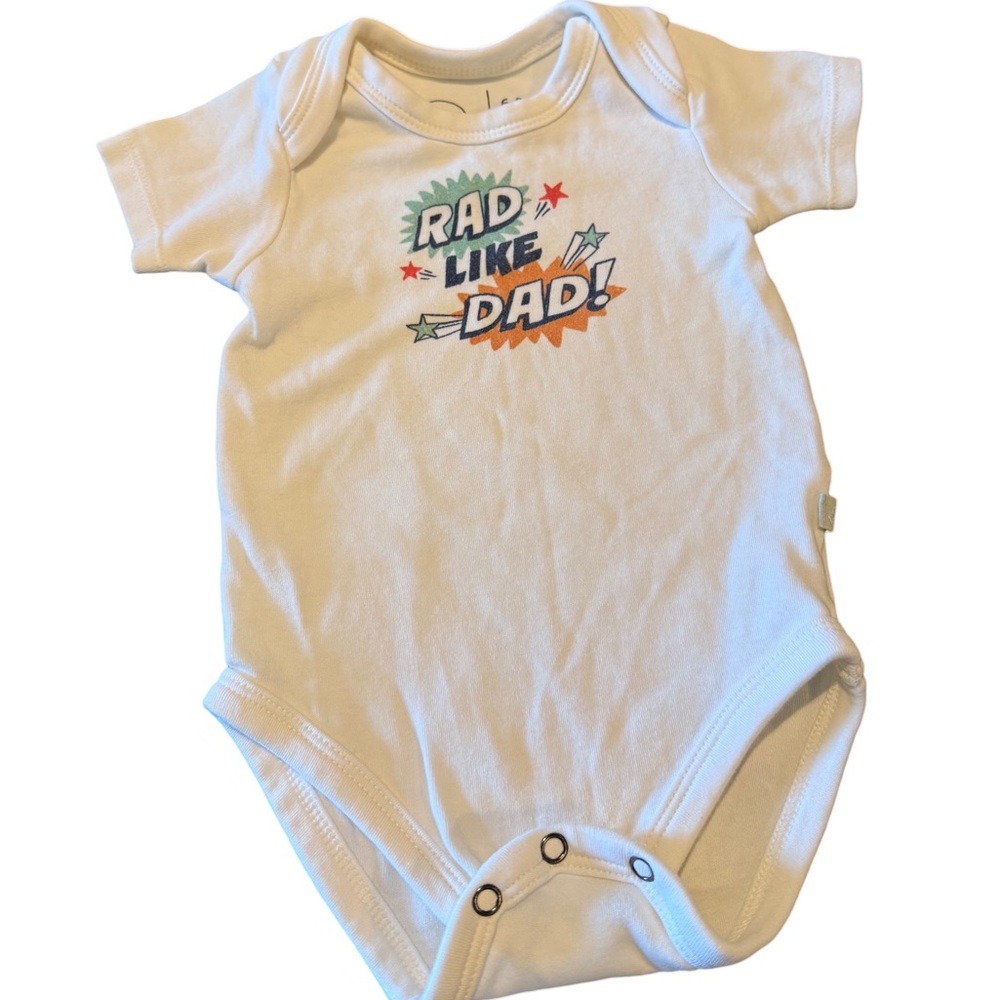 Finn + Emma “Rad like dad” organic onesie. Size 6-9 months.